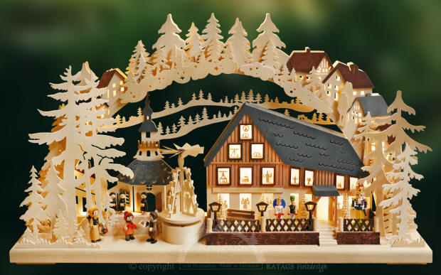SIKORA LB57 Wooden Christmas Illumination Arch House in Woods 7 Candles NEW